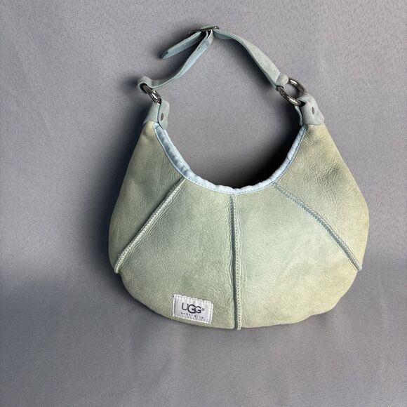 Blue Green Purse UGG Australia Handbag Suede Shearling Shoulder Bag Boho Malibu - Picture 15 of 15